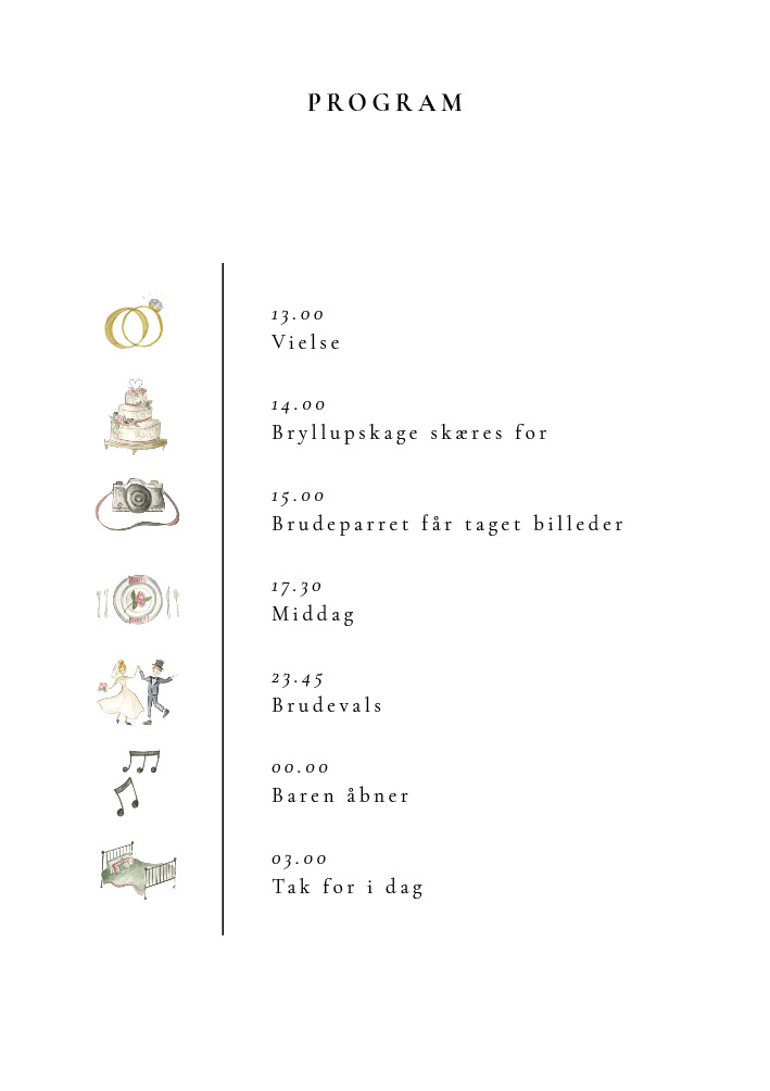 Bryllup - Asta og Mads, tidslinje med vielsesringe, akvarel 2 